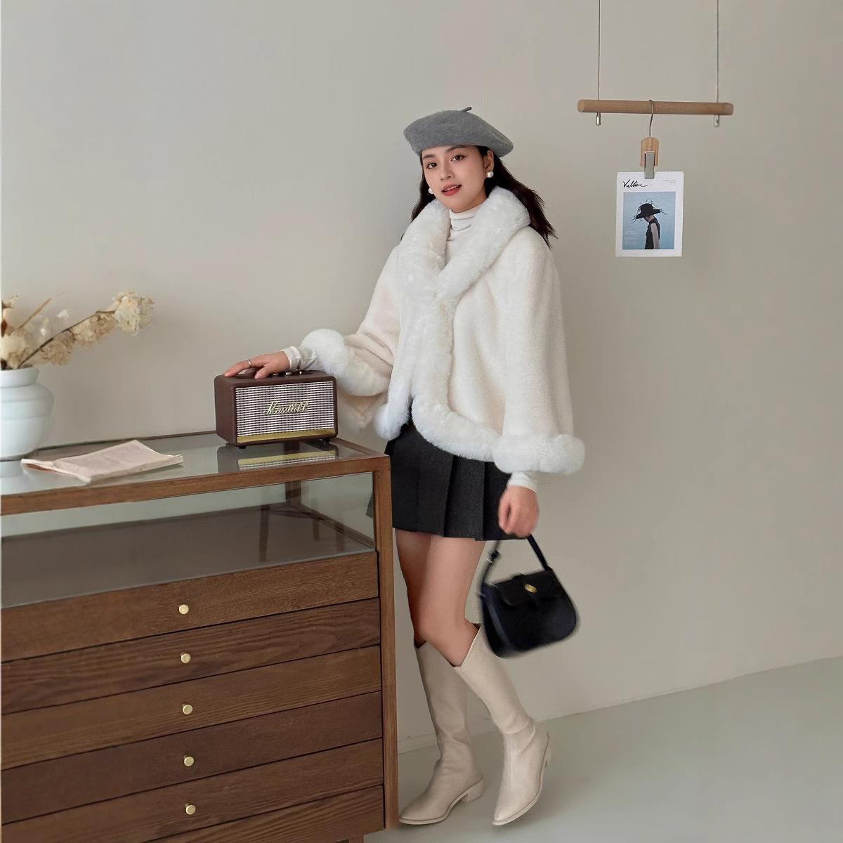 

810 #Женская меховая шаль с воротником, плюшевая и утолщенная накидка из кроличьего бархата, короткое шерстяное пальто в национальном стиле One Size белый