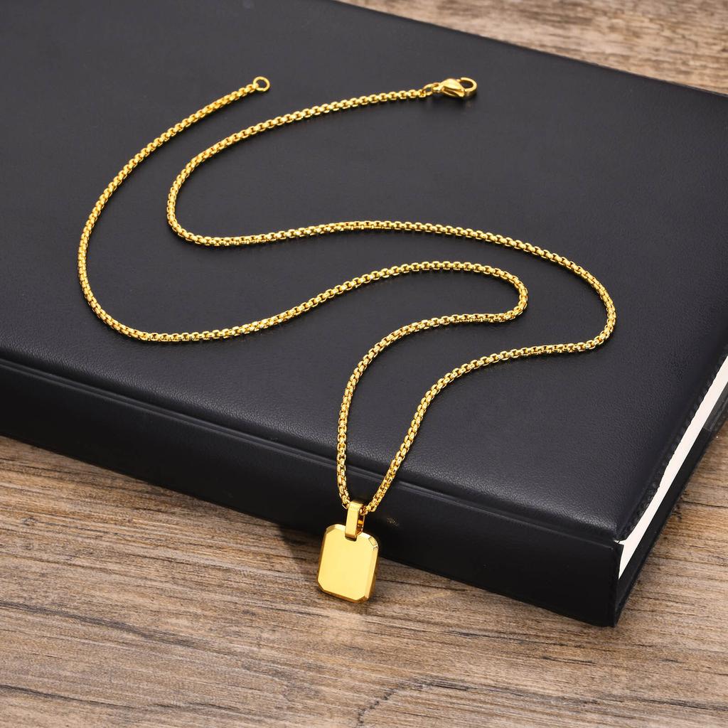Personalized Letter Name Square Necklace For Women Men, Customized ID Tag Pendant, Stainless Steel Free Engraving Jewelry