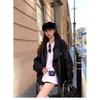 Women S Black Vintage Moto Lapel Pu Leather Jacket Coat