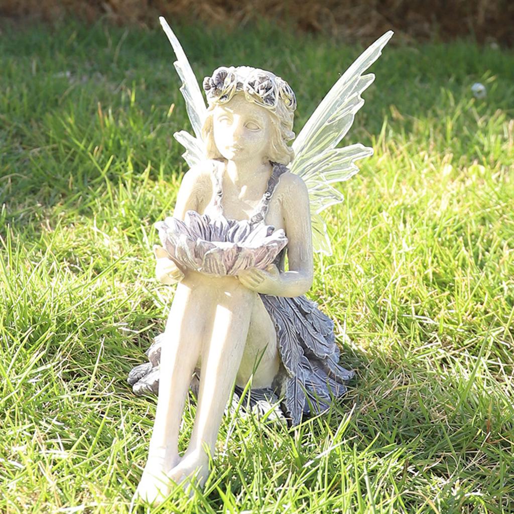 Solar Resin Fairy Statue Ornament with LED Lights & Light Sensor Control Exquisite Design & Versatile for Outdoor Yard Art Decor
