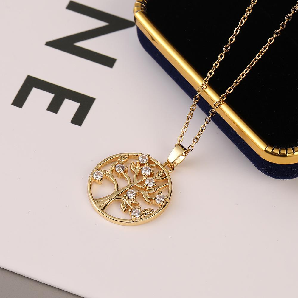 Colorful Zircon Hollow Heart Shape Tree of Life Pendant Necklace with Tassel Design Women's Jewelry
