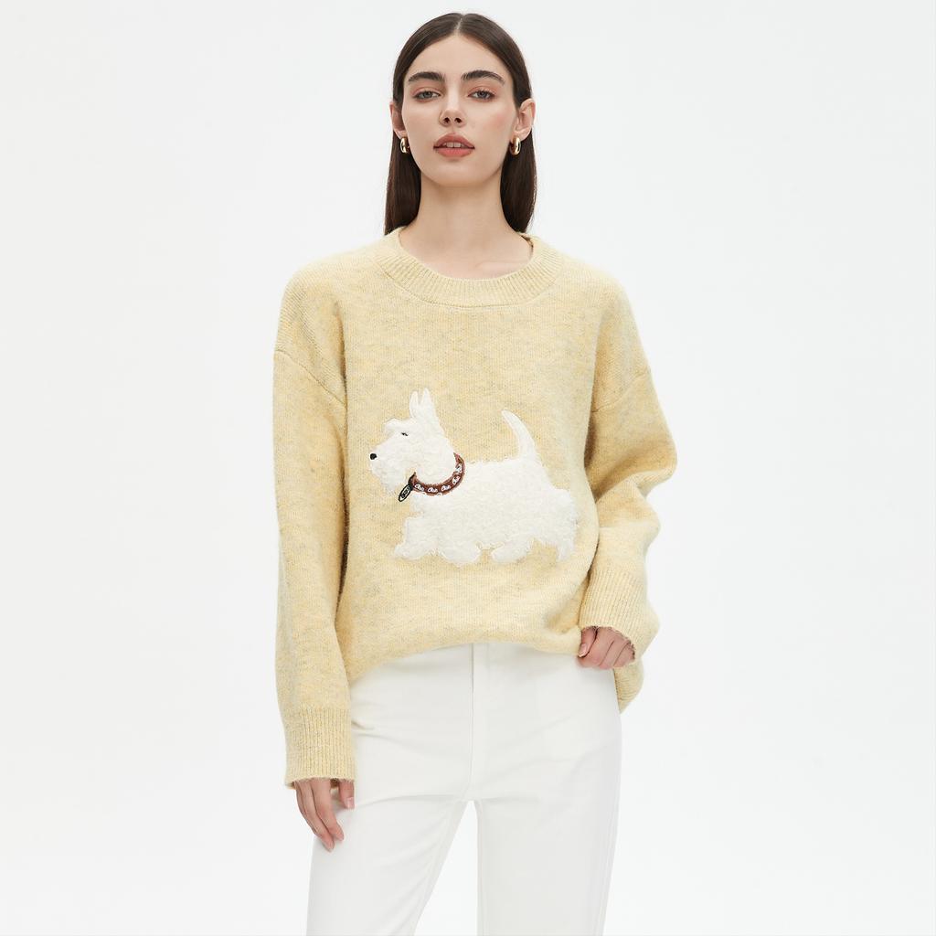 DIMANAF 2025 Women Autumn Little dog Embroidery Sweater Design Basic New Fashion Tops Tees Casual Loose Tees