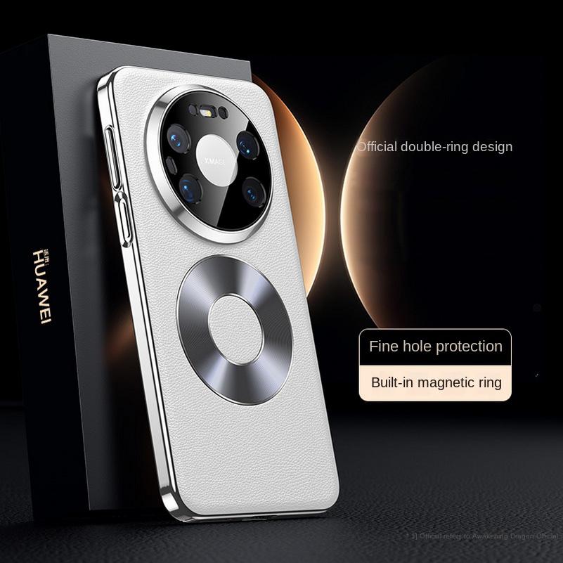Luxury Vegan Leather Case for Huawei Mate 80 Pro Max 80 Pro 70 Pro + Mate 60 Pro Double Ring Magnetic Lens Protection Cover