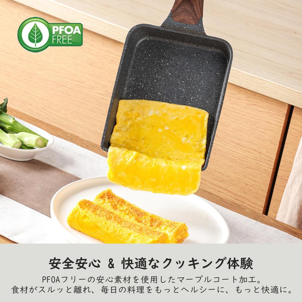 SENSARTE Egg Roll Pan with Spatula, 18cm x 15cm, IH/Gas Compatible, Marble Coating, PFOA-Free, One-Year Warranty, Gray