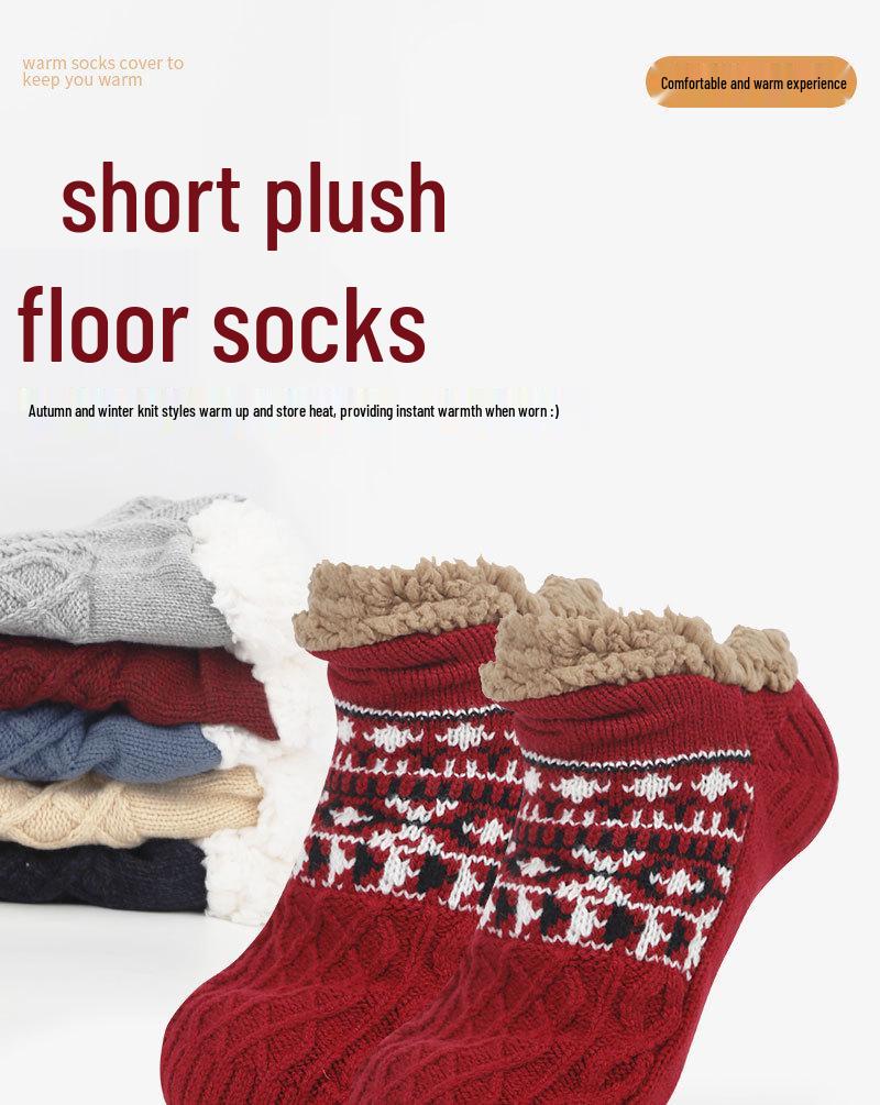 Thickened Fleece-Lined Non-Slip Winter Home Socks with Dotted Soles