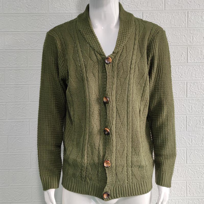 Men's Solid Color Button-Up Long Sleeve Knitted Sweater