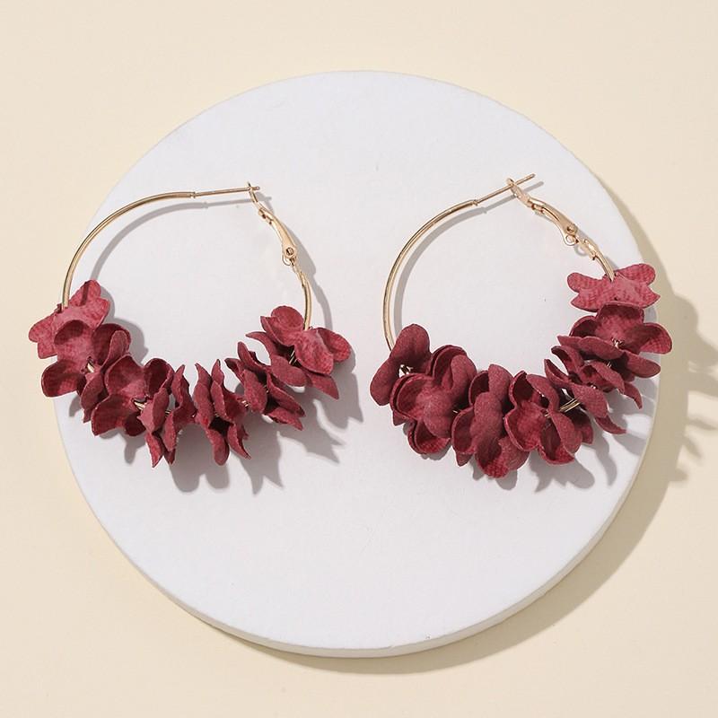 

Korean version of hot-selling earrings, temperament, fabric flower flash diamond earrings бордовый