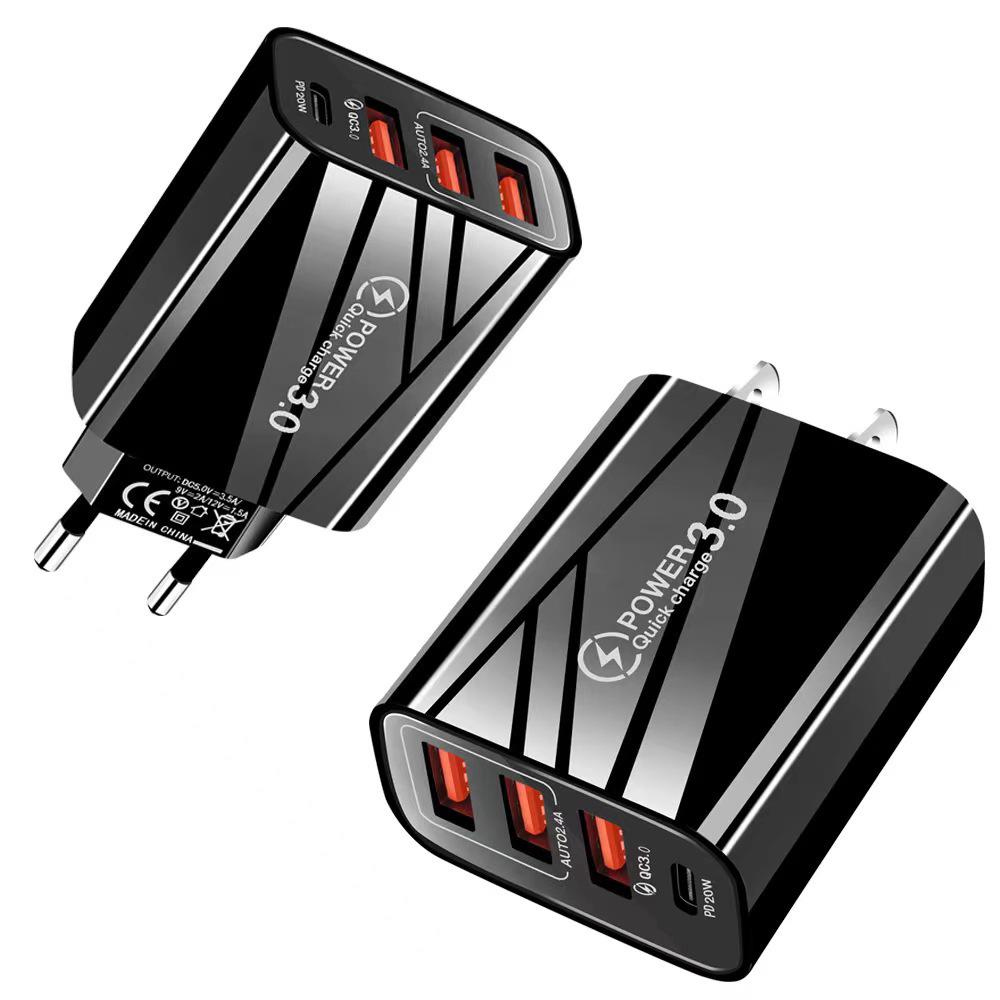 Universal Travel Charger: US/EU/UK, 3 USB Ports + Type-C & PD Multi-Device Adapter