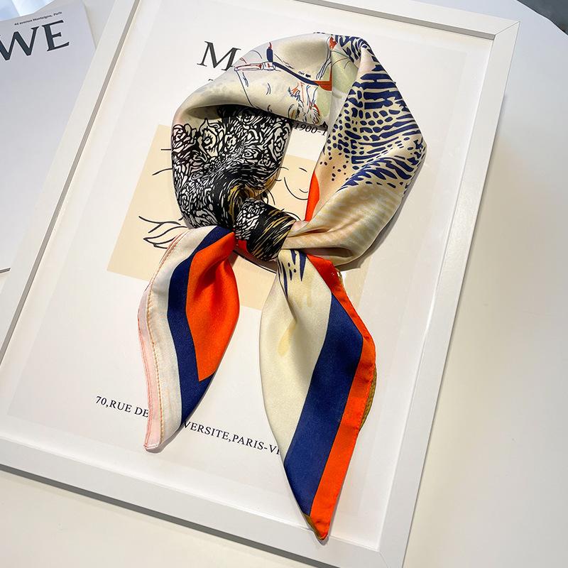 Luxurious 70% Silk Korean Style Neck Scarf for Mom - High-End Oil Painting Design, Sun Protection Square Scarf
