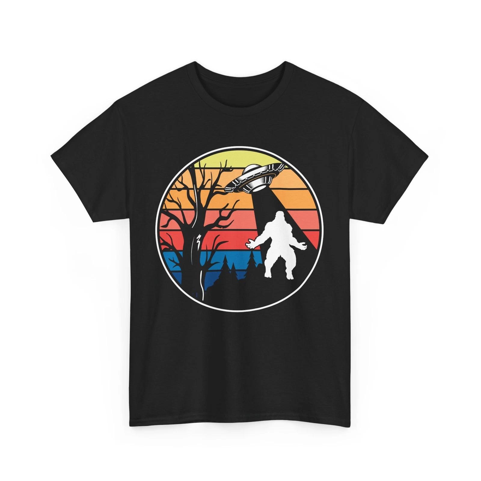 Bigfoot Abduction Shirt | Cosmic Space Graphic Tee | Alien UFO T-Shirt S