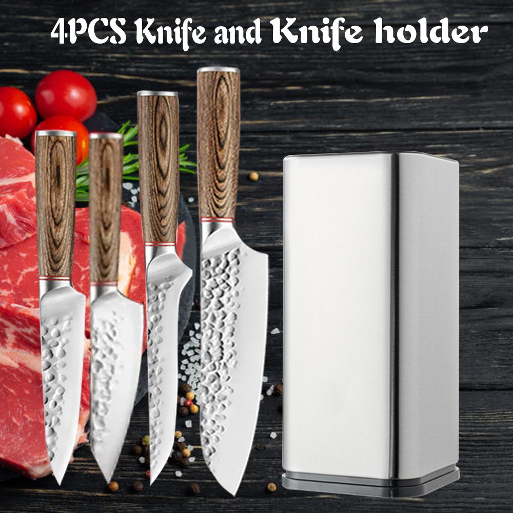 Kitchen Chef Knives Japanese Kitchen Knife Hand Forged Hammer Fruit Vegetable Knives Professional Boning Knife with Holder