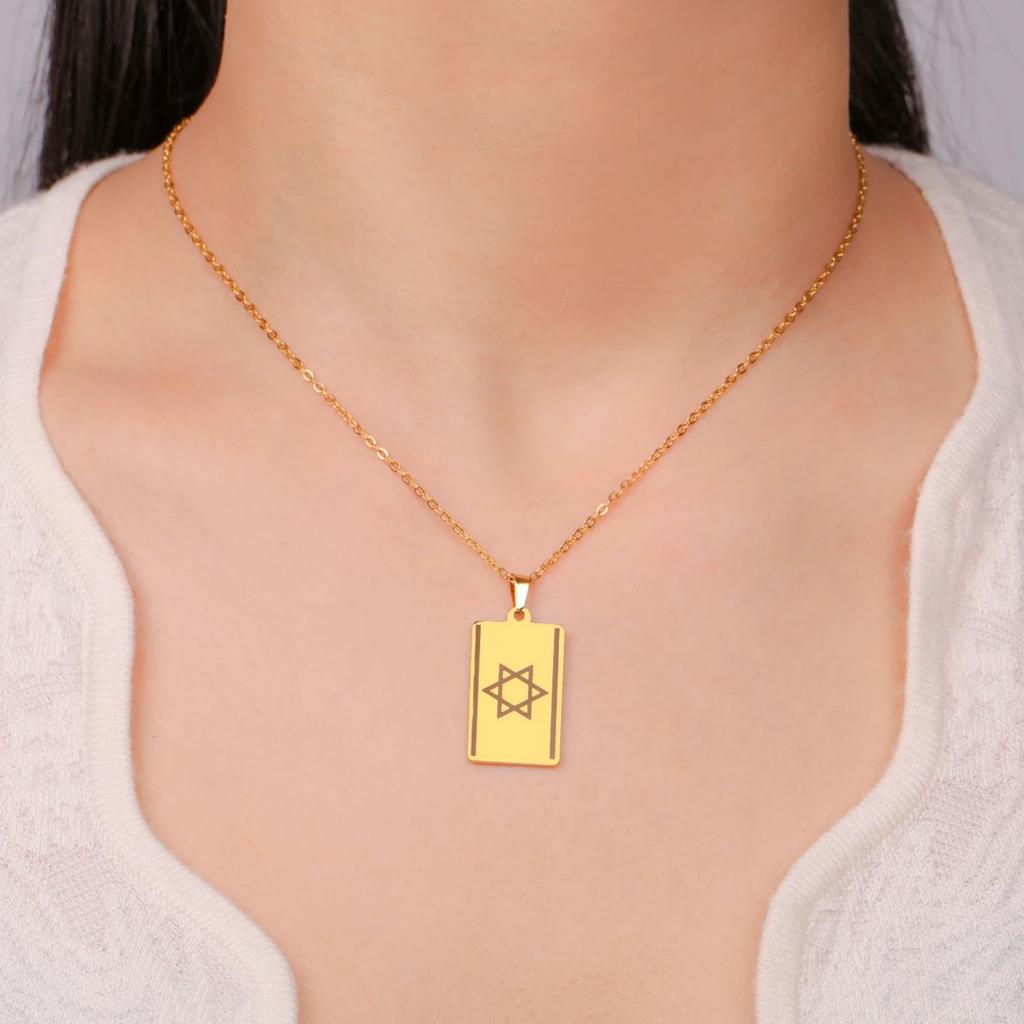 LIKGREAT Country Flag Star of David Hexagram Necklace Stainless Steel Pendant Square Plate Je Jewelry Gift Wholesale