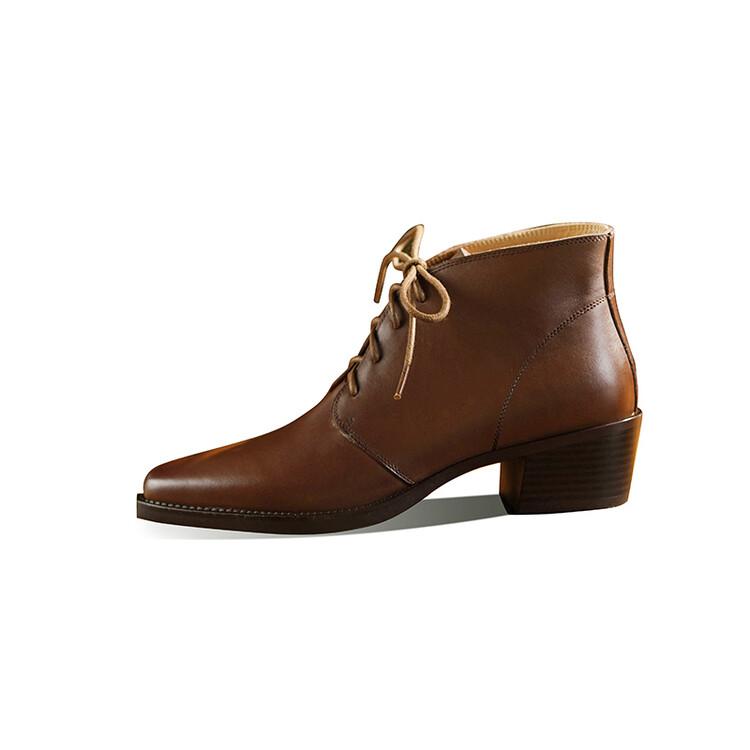 

Модные Новые Осенне-Зимние Женские Туфли из Натуральной Кожи с Острым Носком на Массивном Каблуке Ботильоны для Женщин Кружевные Короткие Ботинки Zapatos De Mujer 40 коричневый