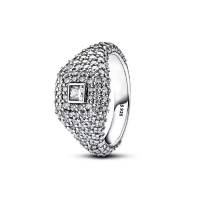 New 925 Silver Sparkling Bow Double Hearted Zircon Ring for Women DIY High Quality Wedding Jewelry Gifts