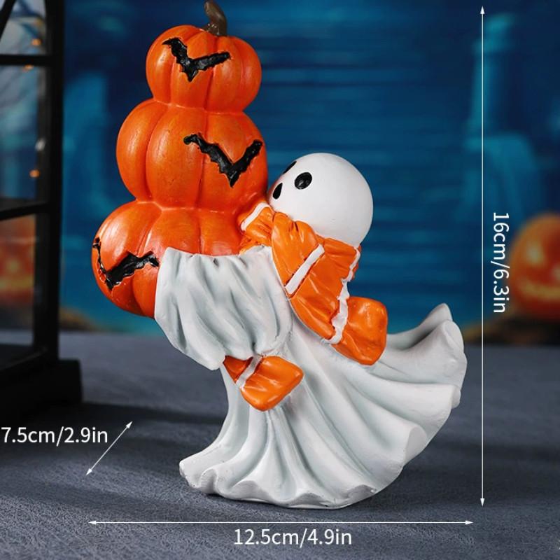 Halloween Pumpkin Ghost Statue With Resin For Party Decor And Holiday Celebrations