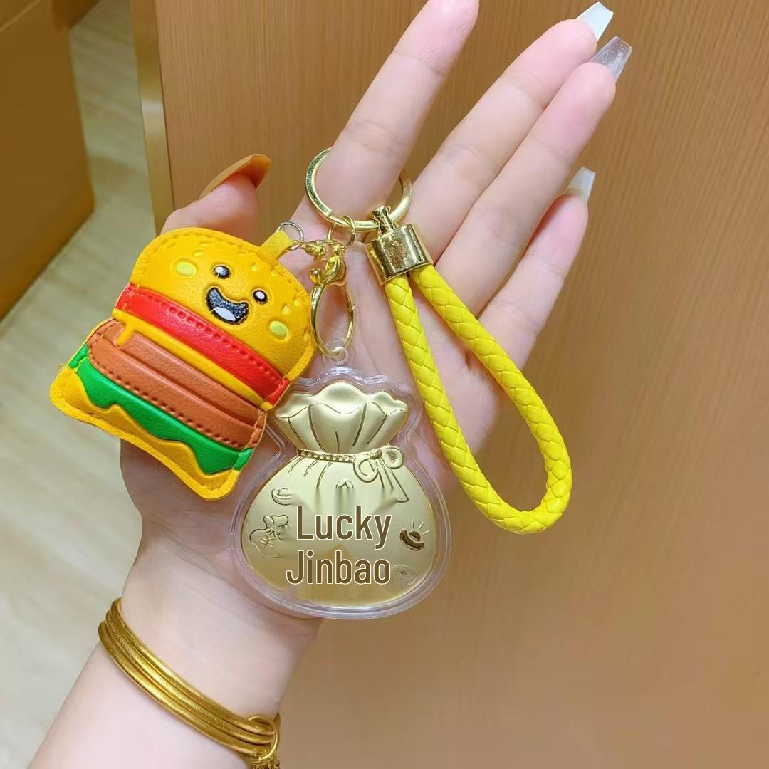 

999 Pure Gold Money-Making Pendant: Creative Hamburger Pizza Keychain