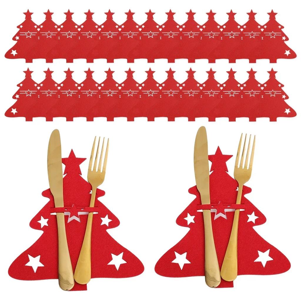 Christmas Cutlery Holders Xmas Tree Shaped Tableware Holder Bags Knife Fork Spoon Set Organizer Bag Pockets Home Decor Wholesale