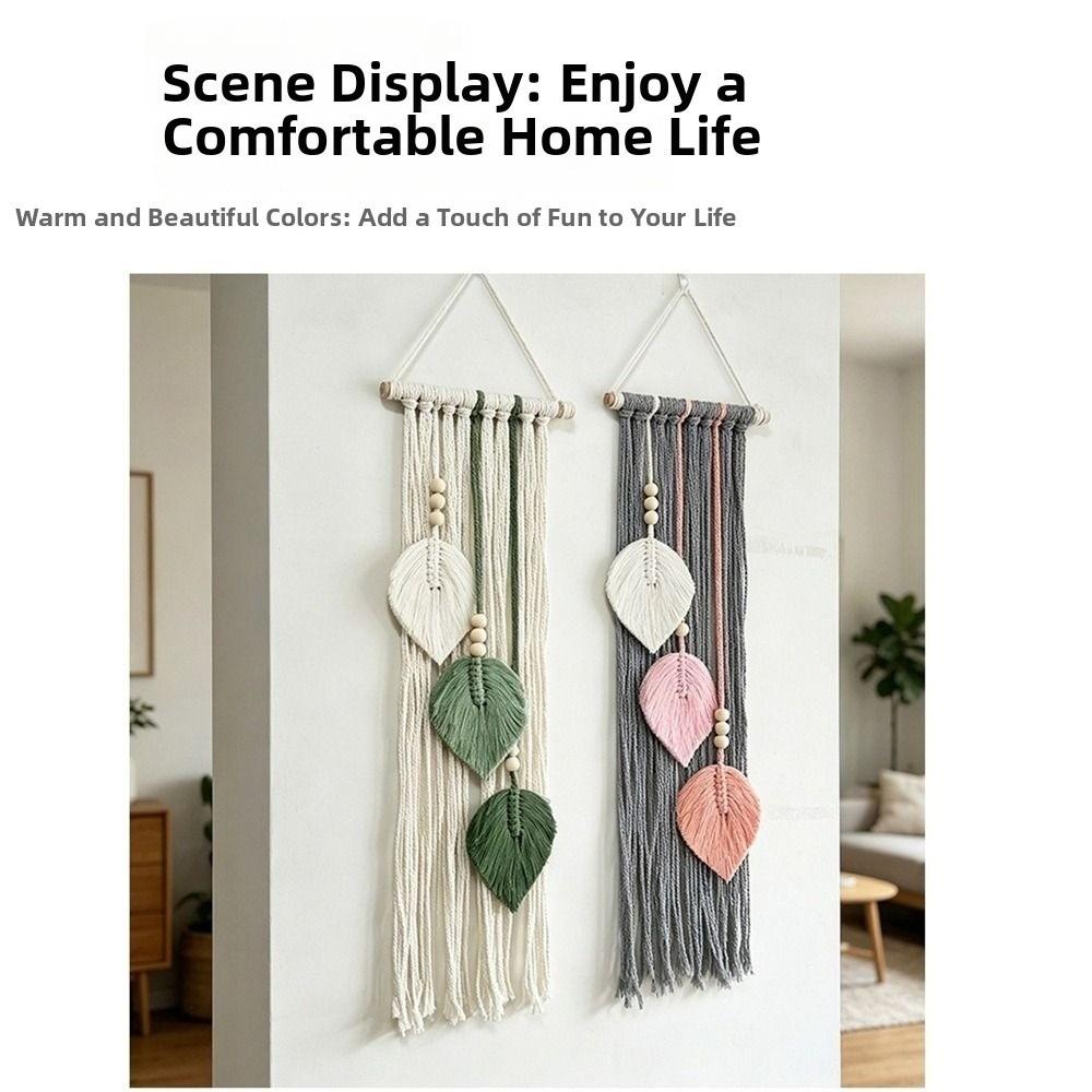 Boho Style Leaf Macrame Wall Hanging 66x20cm Cotton Rope Handmade Woven Ornament Woven Wall Tapestry Home Wedding Decor
