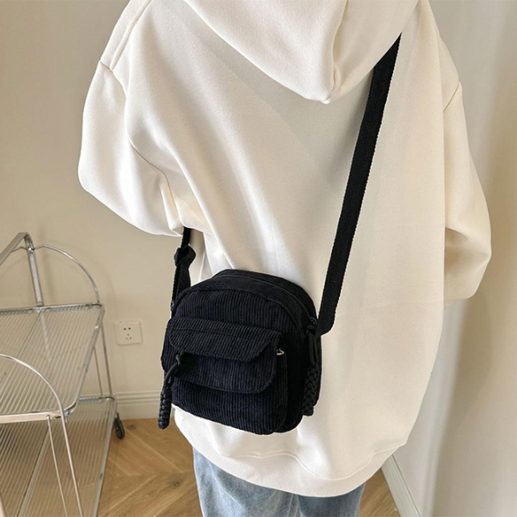 Jednobarevná manšestrová dámská taška módní taška retro styl campus styl crossbody kabelka přes rameno a pack