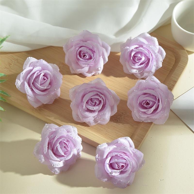 

5.5cm Simulated Flower Rose Headband Dewdrops Water Droplets DIY Party Festival Wedding Gift Box Clothing Hat Accessories 20pcs фиолетовый