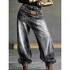 Blugi Femei Talie Înaltă Picior Larg Stratificați Spălați Asimetrici Hip Hop Streetwear
