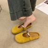 Fashion Women Half Slipper 2025Summer New BaoTou Single Shoes Designer Square Toe Mules Slippers Flat Slippers for Women Mary Jane Shoes