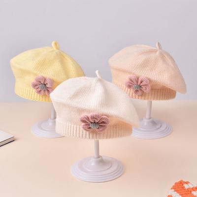 Winter Baby Girls Knitted Flower Bell Hat Cotton Sun Protection Windproof Multi Color Infant Beret for Toddler