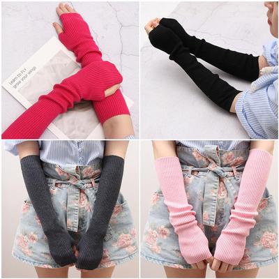 Women Winter Arm Warmers False Sleeves Long Gloves Cashmere Blend Knitted Arm Sleeve Mittens
