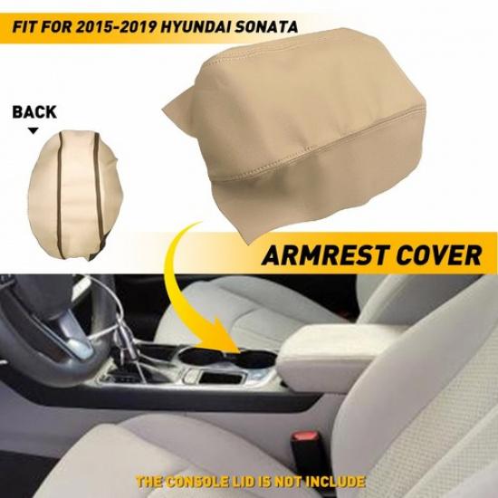 Beige Leather Center Console Lid Armrest Cover Skin for 2015- Sonta Hyundai