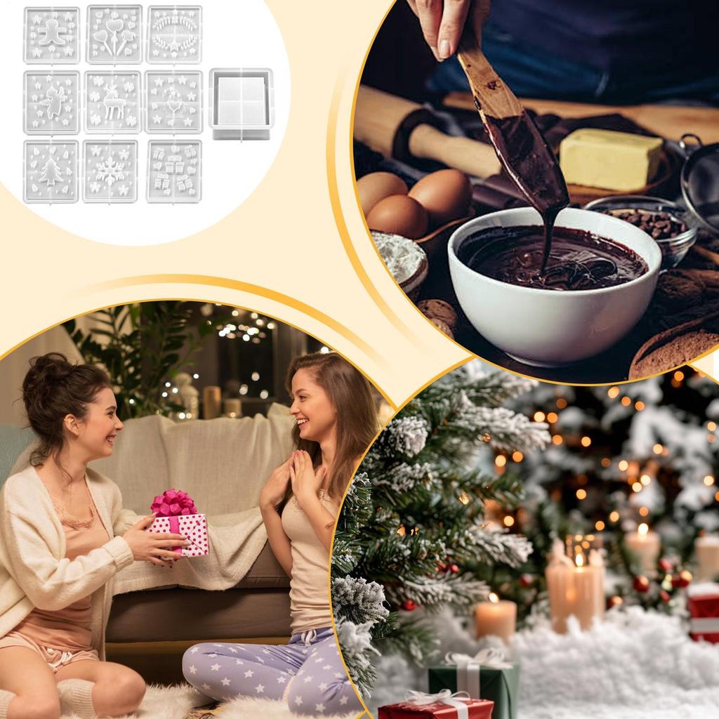 10 Pieces Christmas Themed Silicone Casting Mold Elk, Angel, Christmas Tree Reusable Gypsum Molds Non-Stick Home Decor