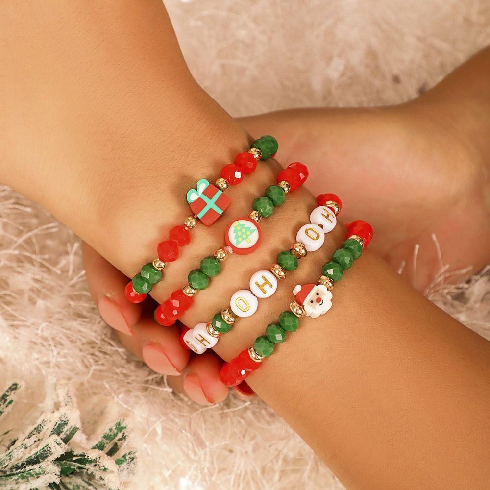 Christmas Hat Beaded Xmas Bracelet Adjustable Clay Christmas Jewelry Merry Christmas Bracelet  Gift