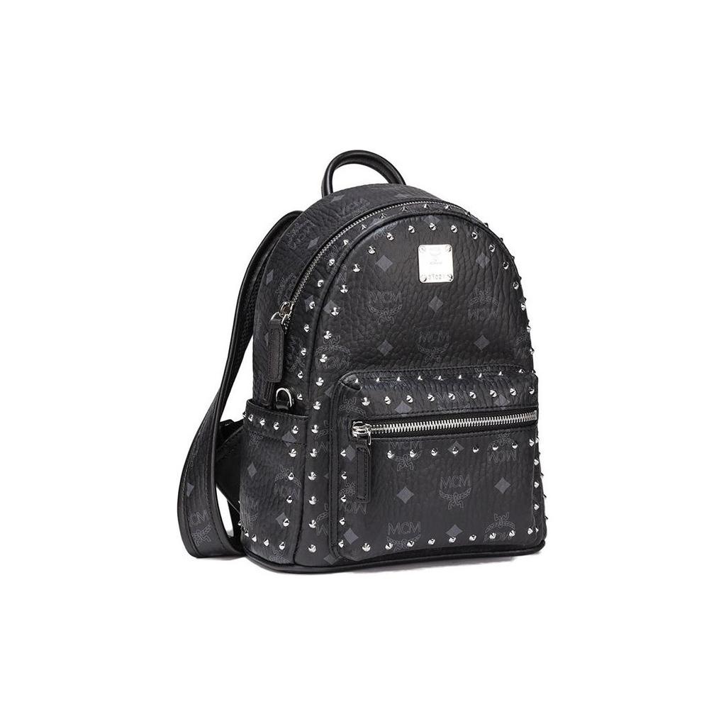 MCM Stark Monogram Studded Leather Backpack Unisex Backpack Black MMKAAVE03BK001