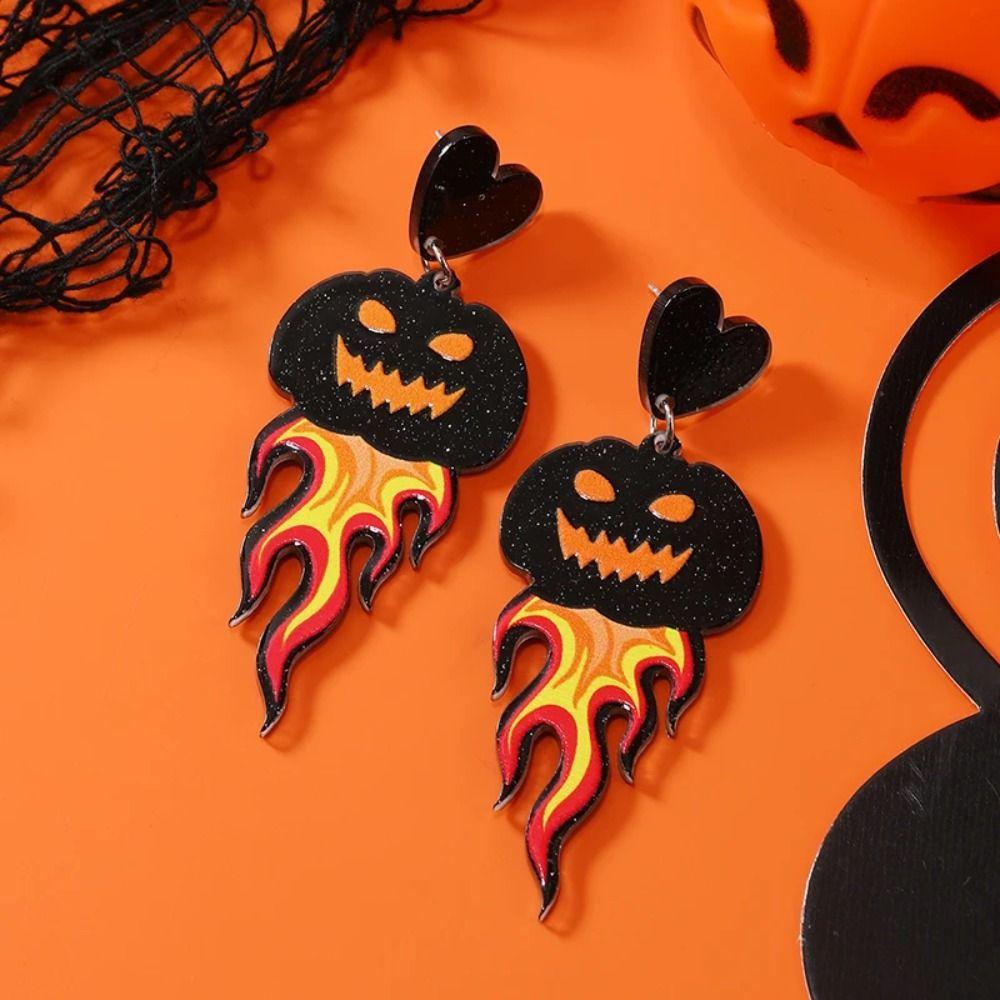 1 Pair UFO Halloween Earrings Acrylic Pumpkin Dangle Earrings Aesthetic Cute Ghost Ear Studs Unisex