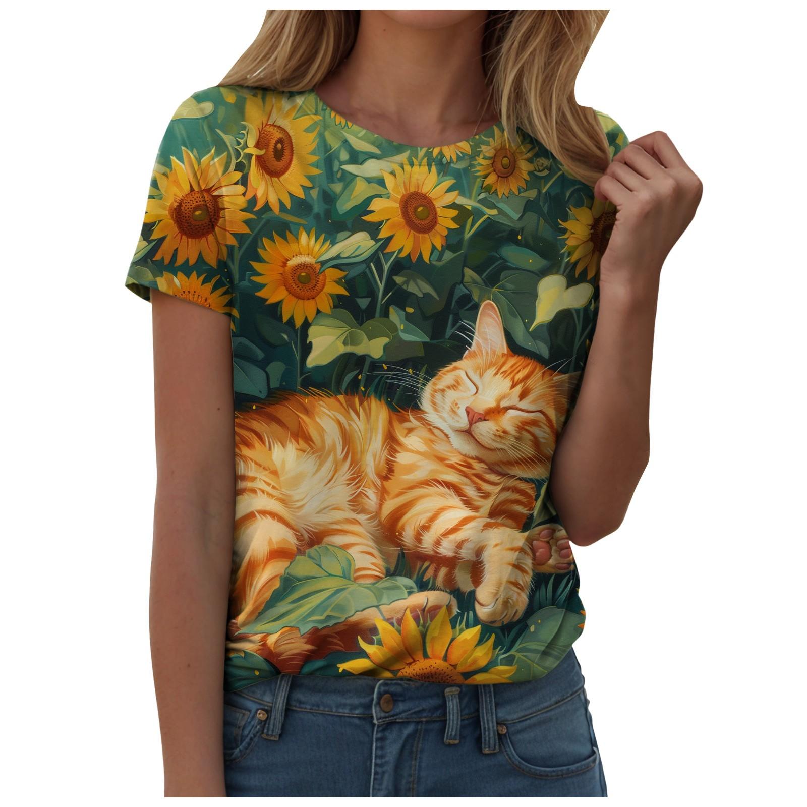 

Women s Casual Printed Short Sleeve Loose Crew Neck Top Fashion T-Shirts Women’s 6XL