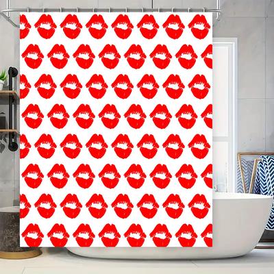 Vibrant Red Lip Print Shower Curtain Waterproof Bathroom Decor Home Decoration Diy Fabric Backsplash Wall Coverings Modern Desig