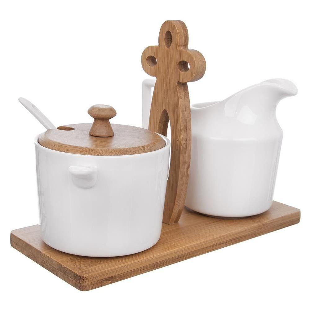 Zuckerdose und Milchkännchen, weißes Porzellan, im Ständer, WHITELINE, 2x 280 ml, 3 Teile.