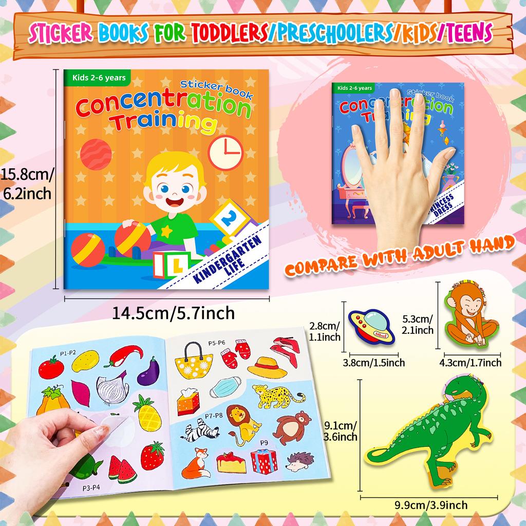 Kreatives Stickerbuch-Spiel Montessori, wiederverwendbar, mehrere Szenarien, Cartoon, DIY-Puzzle, pädagogisches Lernen, klassisches Spielzeug für Kinder