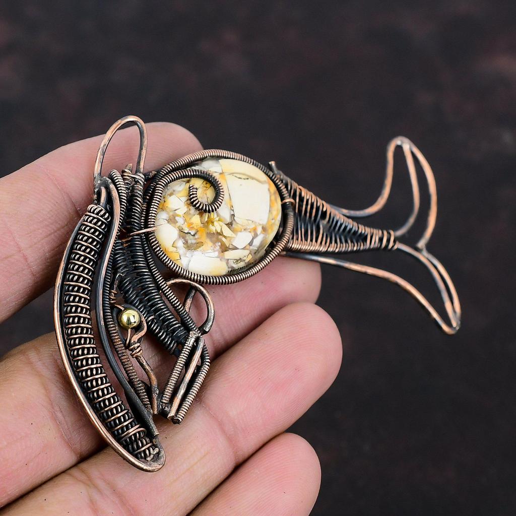 Brecciated Mookaite Pendant Copper Wire Wrapped Jewelry Gemstone Pendant Handmade Jewelry Fish Pendant Copper Wire Pendant Anniversary Gift
