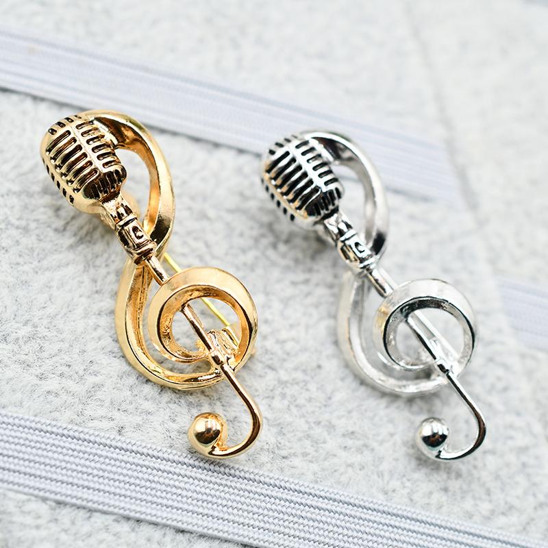 Fashion Microphone Music Note Brooches Alloy Treble Clef Badge Student Women's Cardigan Pins Backpack Decoration Accessory