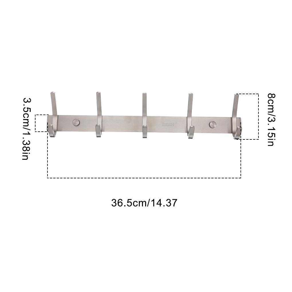 Wall Mounted Coat Hook Rack Steel 5-Hook Clothes Hanger Door Back Towel Storage