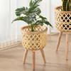 Hand Woven Flower Pot Tripod Stand Detachable Rattan Pot Wood Pastoral Flower Baskets for Balcony Planters Home Indoor Decor
