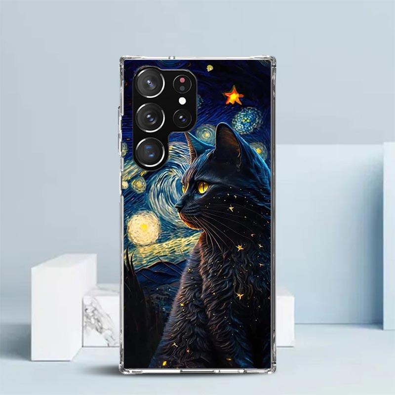 Black Cat Cartoon Cute Phone Case For Samsung Galaxy S24 S25 Edge S26 Ultra S22 S23 Plus S21 + S20 FE Soft TPU Back Cover Galaxy