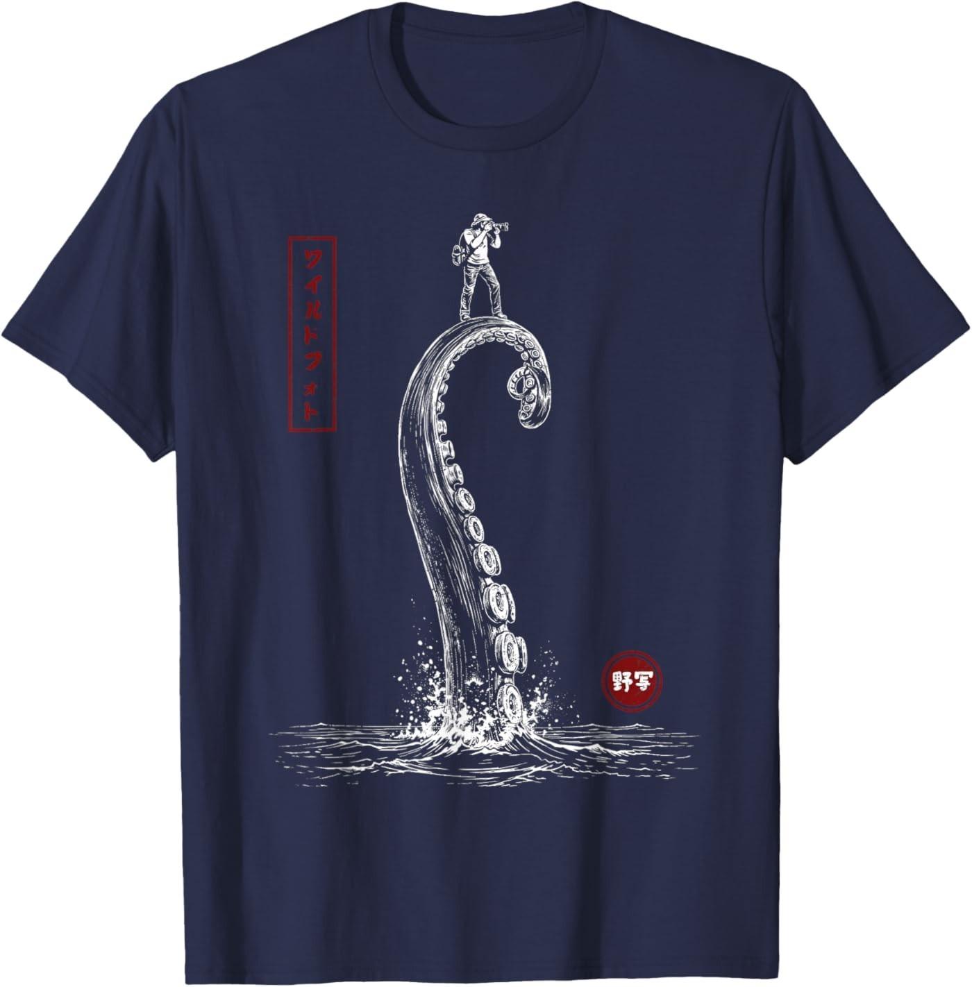Photographer Japanese Vintage Octopus Camera Photography Men T-Shirt S разноцветный