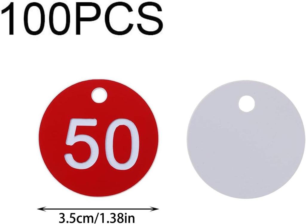 100 PCS perforated number plates plastic circular 1-100 identification tags storage cabinets hanging type used for orderly coding cabinets Red