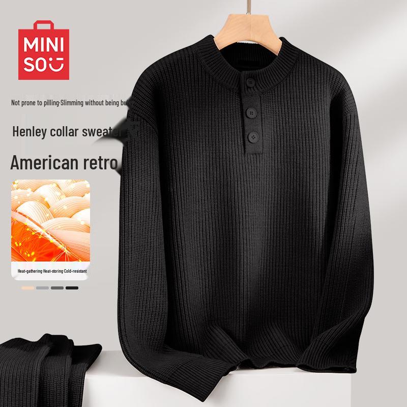 MINISO Men's Henley Collar Pullover Knit Sweater