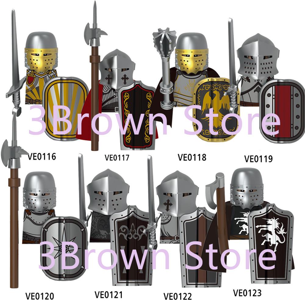 Medieval Building Blocks Accessories MOC Castles Dragon Knights Army Soldiers Warrior Helmets Shields Armors Axes Toy Gift S038