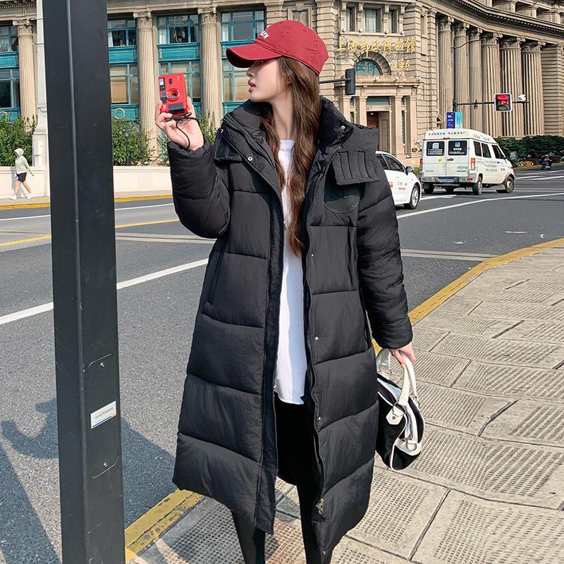 Over-knee thickened hooded down cotton-padded jacket for women's winter new student bread jacket jacket