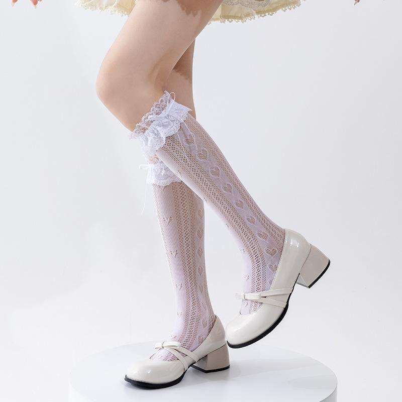 

Кружевные носки с бантом для женщин весна и лето, тонкие носки до середины икры в стиле Лолиты, белые балетные носки-гольфы Мэри Джейн 1 pair белый