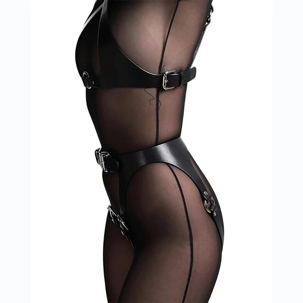 Sexy Kožený Postroj na celé tělo Bdsm Bondage Lingerie Podvazkový pás Kožená Lingerie Goth Fetišové oblečení Festival Rave Outfit