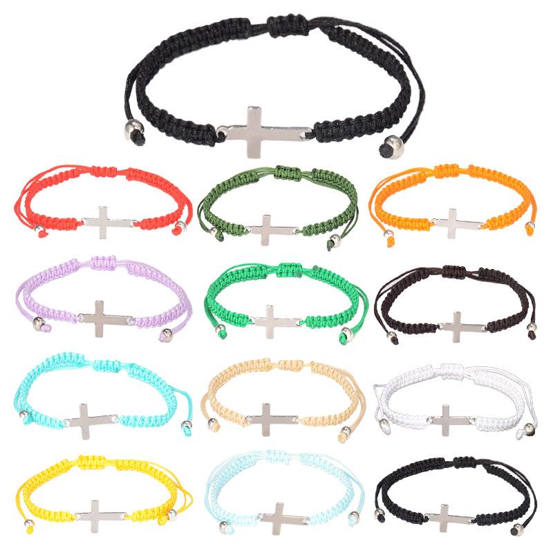 Handmade Woven Titanium and Steel Cross-shaped Bracelet Jewelry for Couples, Bracelet Cord